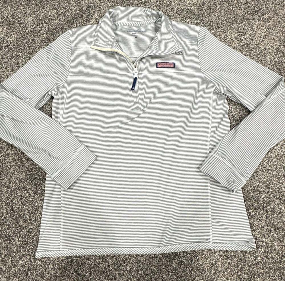 Vineyard Vines Sankaty Half-Zip Pullover Size M Microstripe Gray White